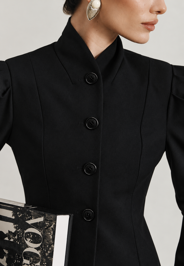 Damen taillierter Blazer mit Stehkragen und Puffärmeln - Leonor