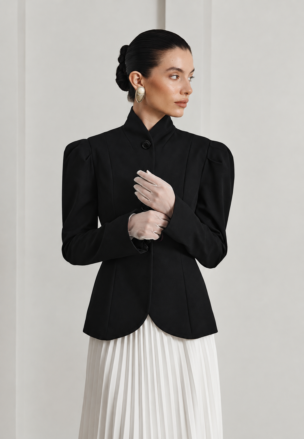 Damen taillierter Blazer mit Stehkragen und Puffärmeln - Leonor