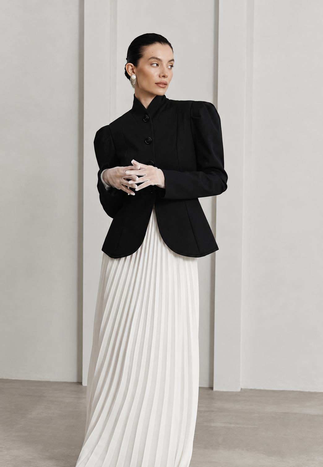 Damen taillierter Blazer mit Stehkragen und Puffärmeln - Leonor