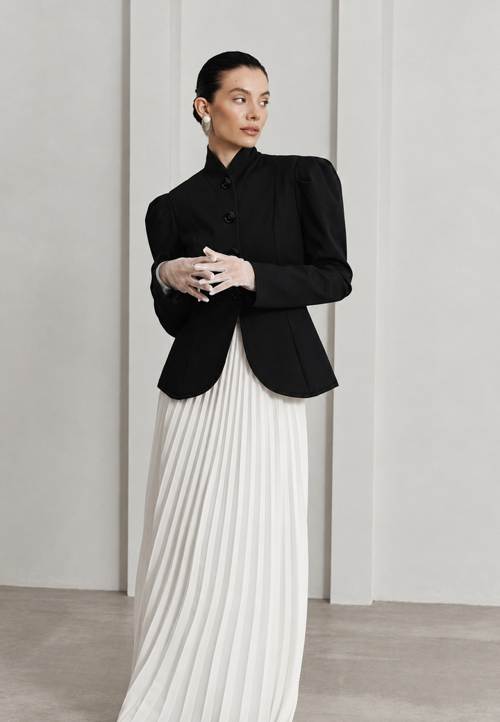 Damen taillierter Blazer mit Stehkragen und Puffärmeln - Leonor
