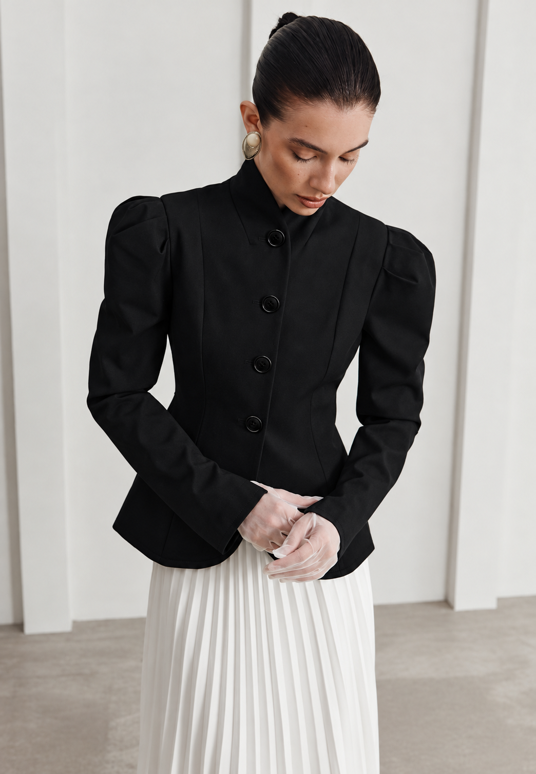 Damen taillierter Blazer mit Stehkragen und Puffärmeln - Leonor