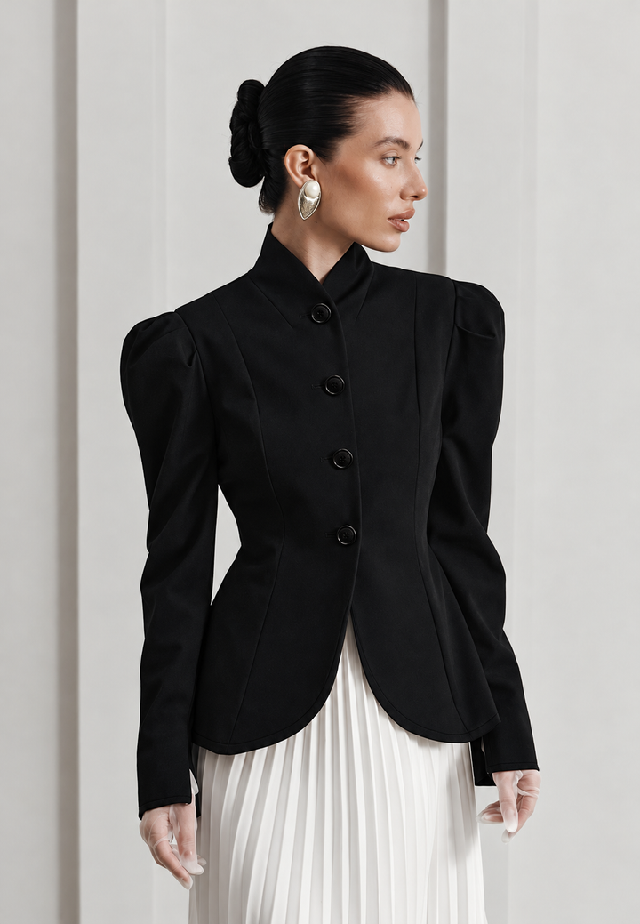 Damen taillierter Blazer mit Stehkragen und Puffärmeln - Leonor