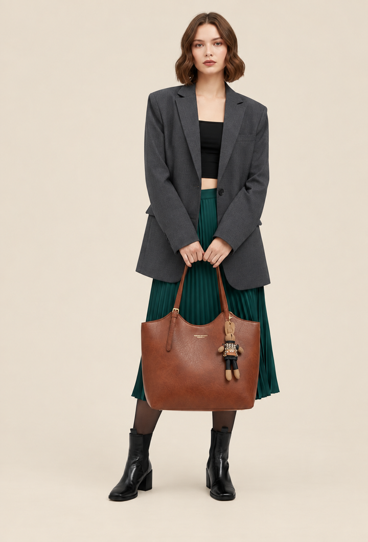 Damen-Shopper aus veganem Leder mit Anhänger