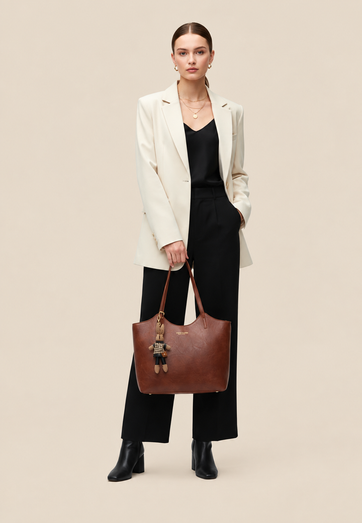 Damen-Shopper aus veganem Leder mit Anhänger