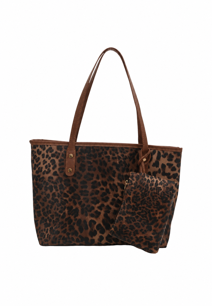 Damen-Shopper-Tasche mit Leopardenmuster und langen Henkeln