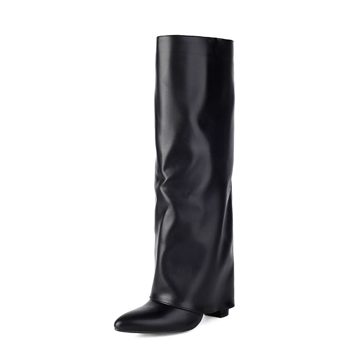 Hohe Damenstiefel mit breitem Schaft und Blockabsatz – Yvette