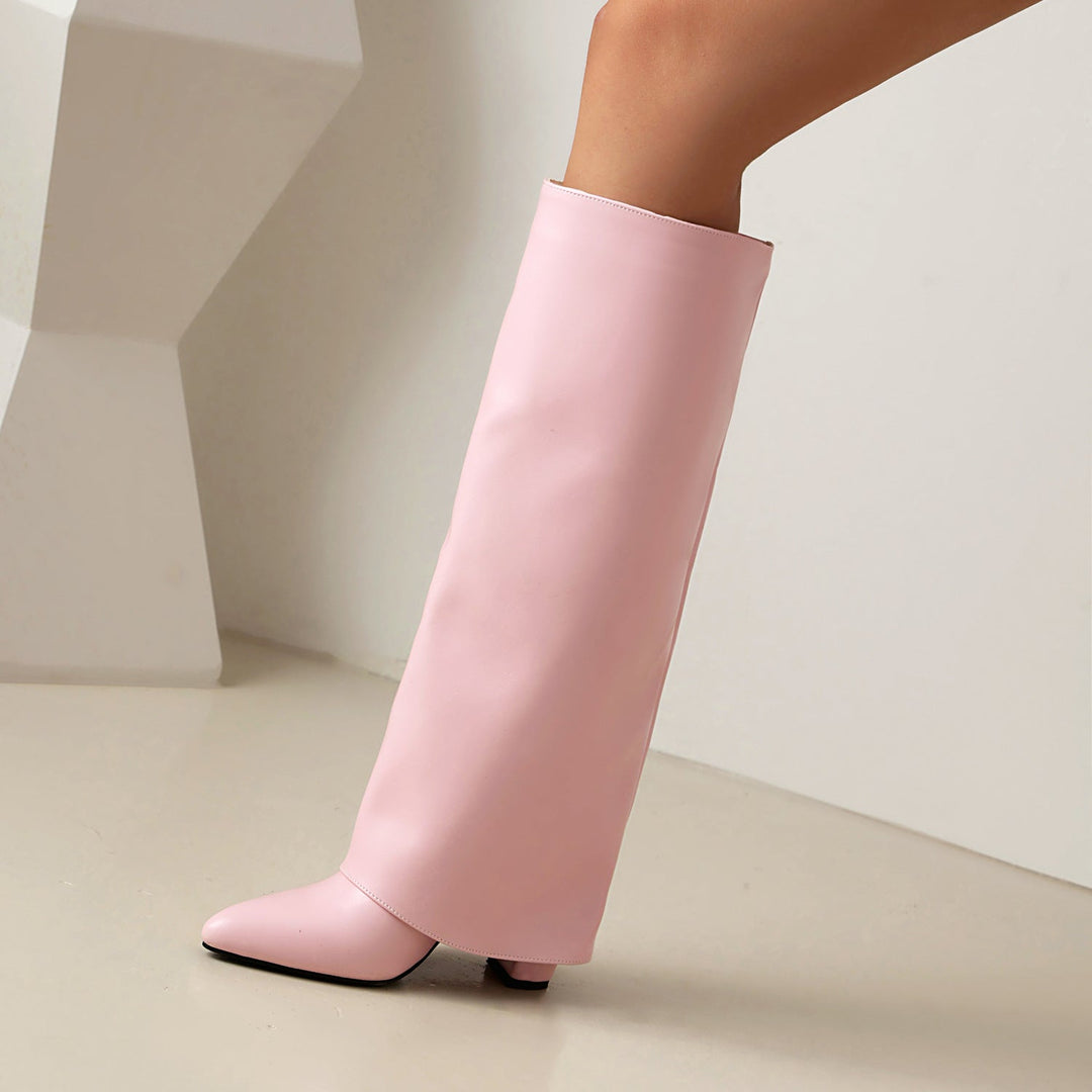 Hohe Damenstiefel mit breitem Schaft und Blockabsatz – Yvette