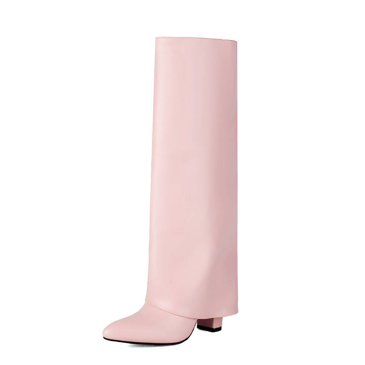 Hohe Damenstiefel mit breitem Schaft und Blockabsatz – Yvette