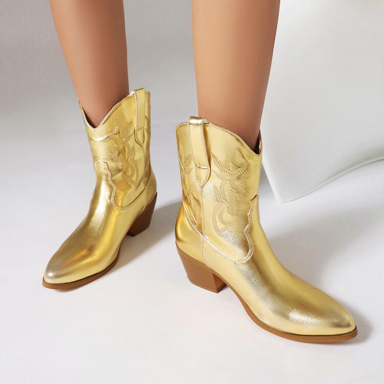 Cowboystiefel für Damen, mittelhoch, bestickt, mit breitem Absatz – Helga