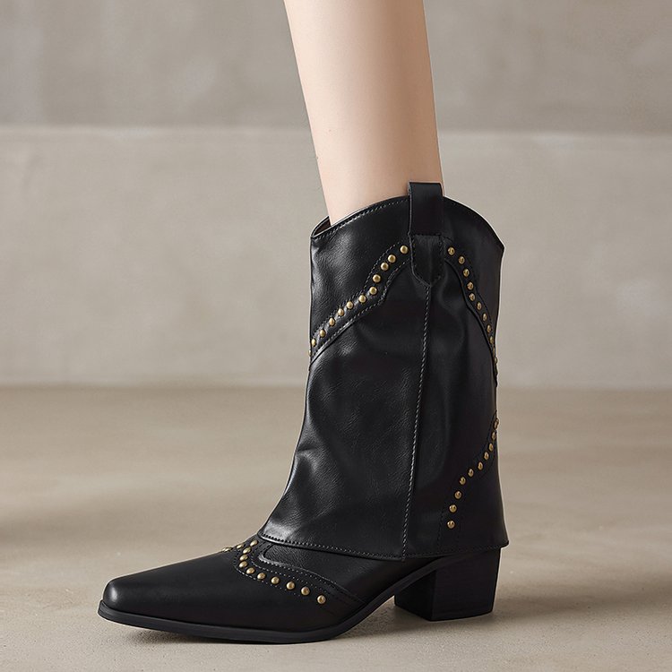 Cowboy-Stiefel für Damen, mittelhoch, mit Nieten und Blockabsatz – Maura