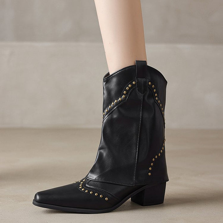 Cowboy-Stiefel für Damen, mittelhoch, mit Nieten und Blockabsatz – Maura