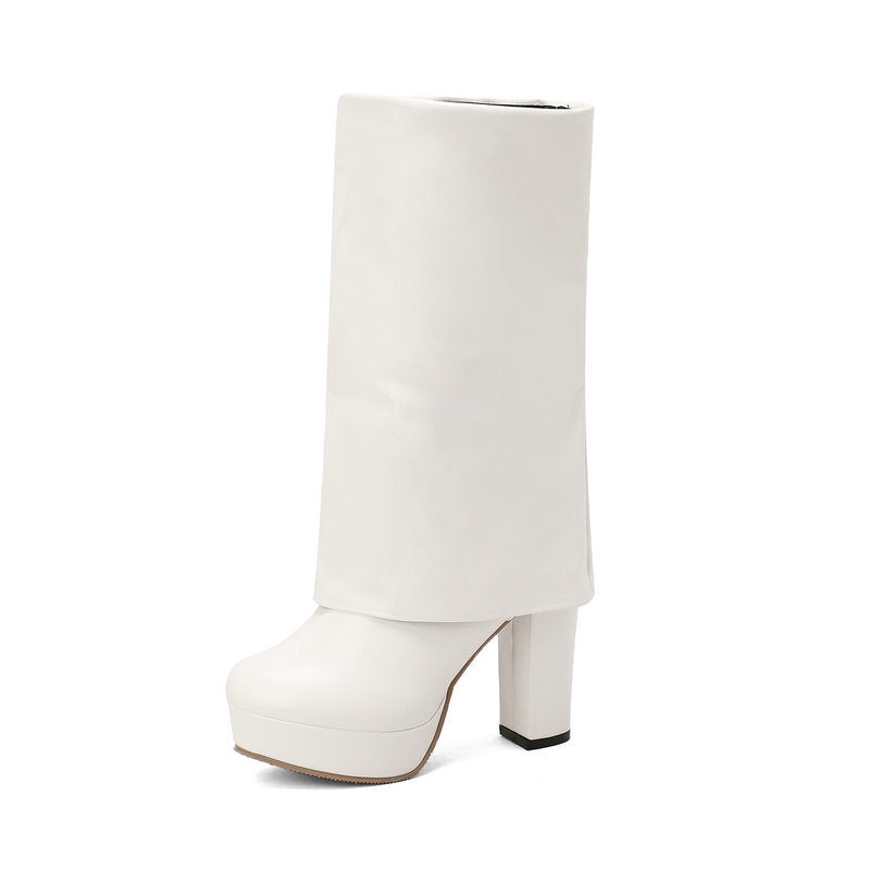 Damenstiefel mit Plateau und Blockabsatz, mittelhoch – Sabine