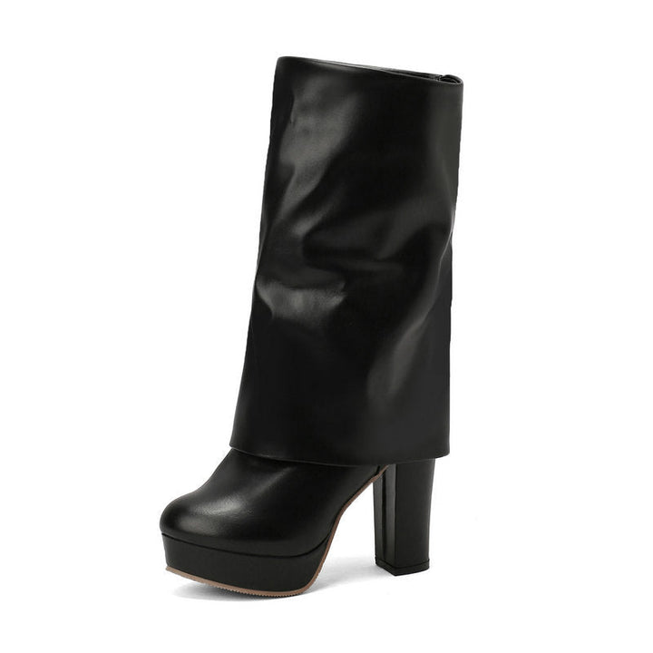 Damenstiefel mit Plateau und Blockabsatz, mittelhoch – Sabine