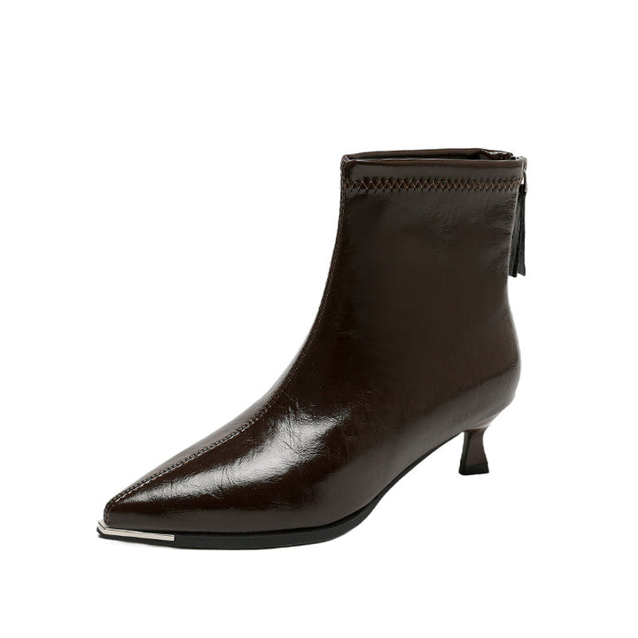 Damenstiefeletten mit spitzer Zehenpartie, schmalem Absatz und Lederoptik – Vera
