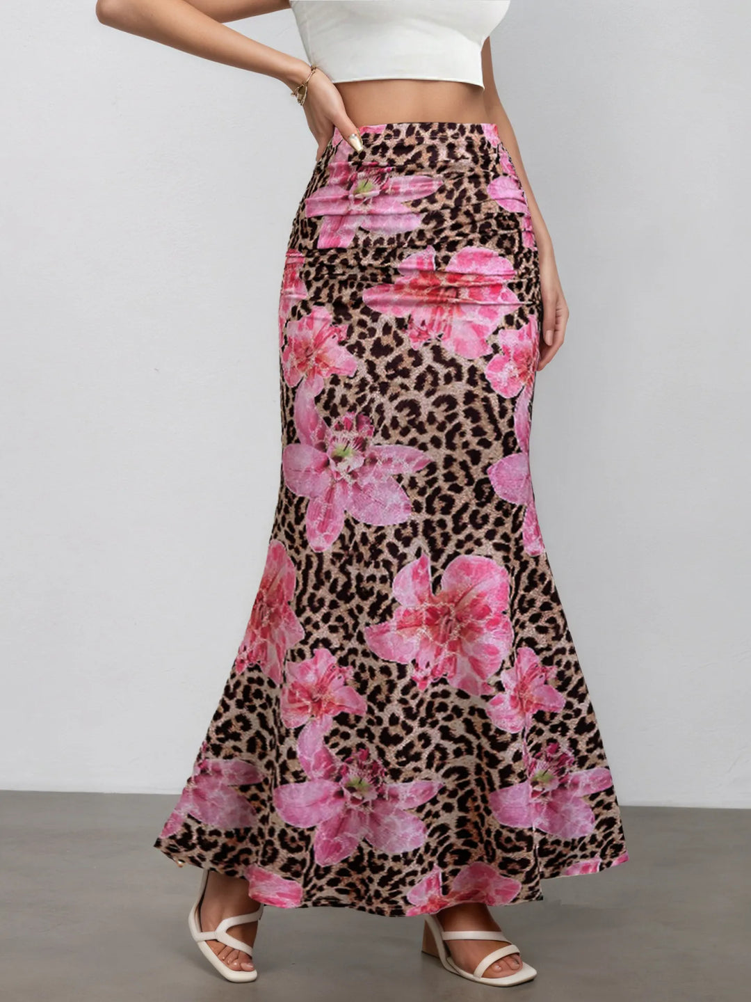 Langer Damenrock mit Blumen- und Tierprint - Elira