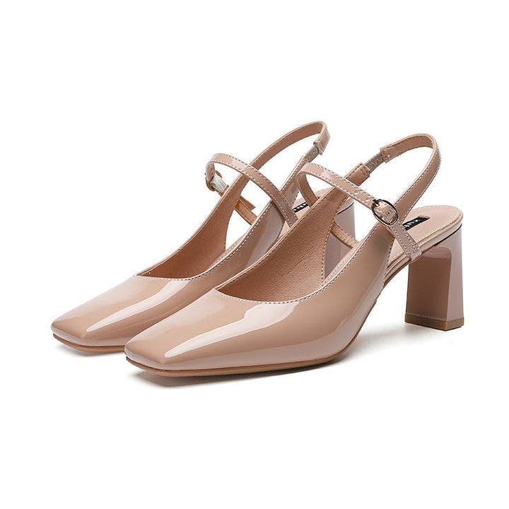 Damenschuhe mit quadratischer Spitze und Kreuzriemen mit Schnalle - Camille