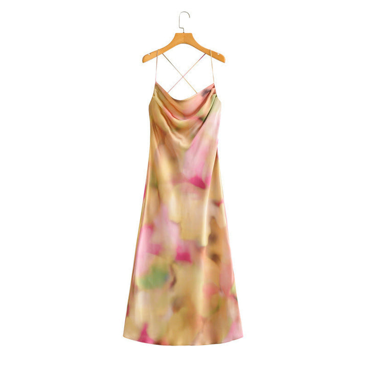 Langes Damenkleid mit dünnen Trägern und Ausschnitt - Elinor