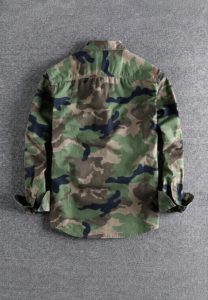 Herrenhemd im Camouflage-Look mit langen Ärmeln und Brusttasche – Orsen