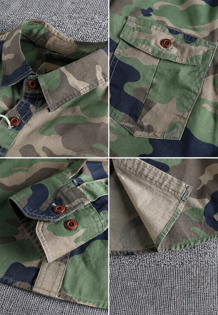 Herrenhemd im Camouflage-Look mit langen Ärmeln und Brusttasche – Orsen