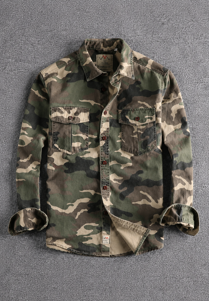 Herrenhemd im Camouflage-Look mit langen Ärmeln und Brusttasche – Orsen