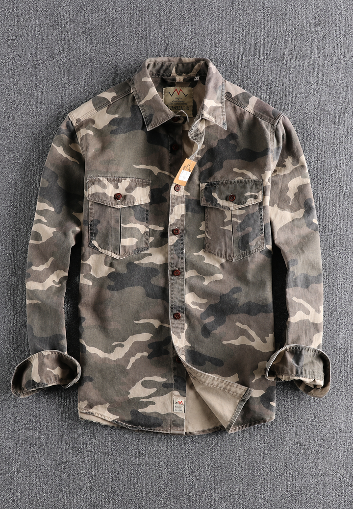 Herrenhemd im Camouflage-Look mit langen Ärmeln und Brusttasche – Orsen