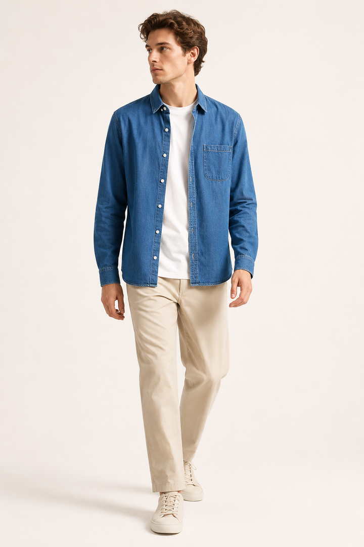 Herren-Jeanshemd mit langen Ärmeln und Tasche – Joren