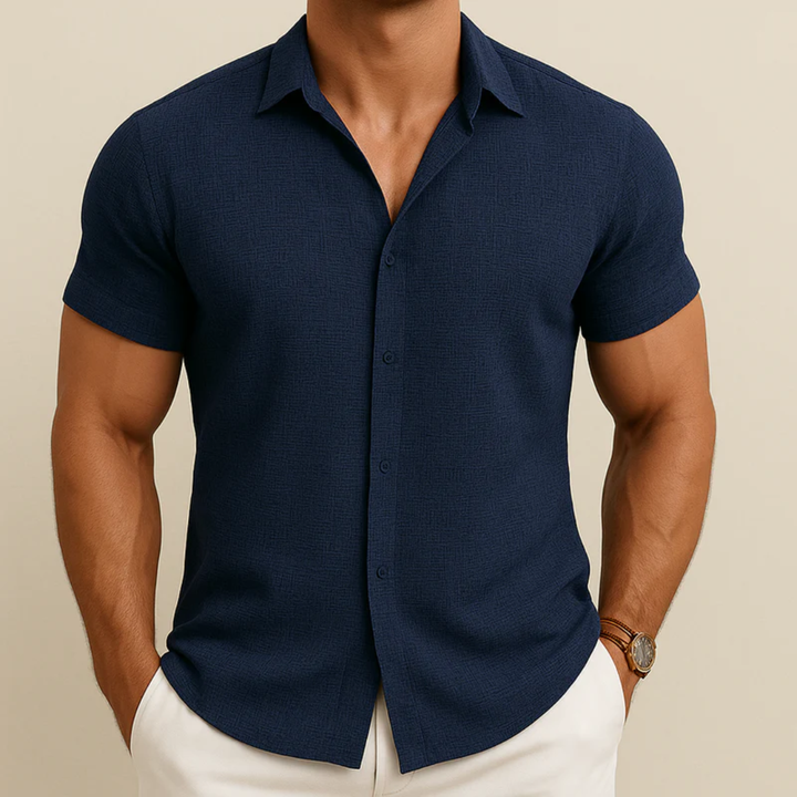 Einfarbiges Herrenhemd mit kurzen Ärmeln, Slim Fit – Bertram