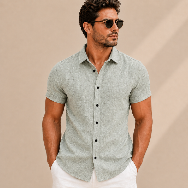 Einfarbiges Herrenhemd mit kurzen Ärmeln, Slim Fit – Bertram