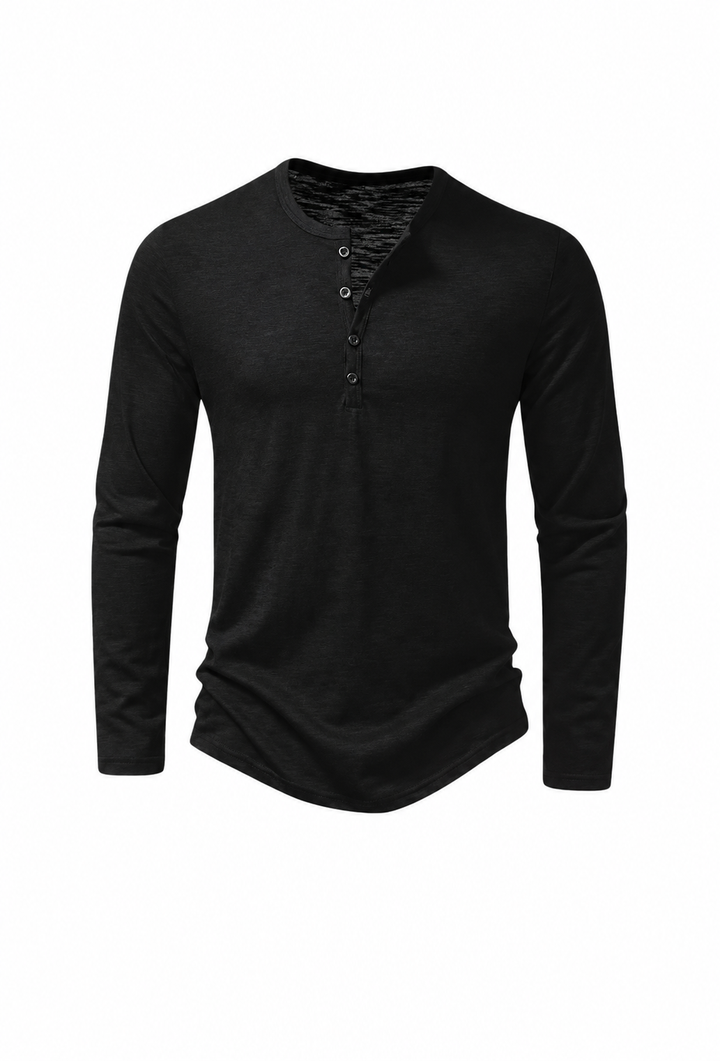 Herren-T-Shirt mit langen Ärmeln, Rundhalsausschnitt und meliertem Muster - Bastian
