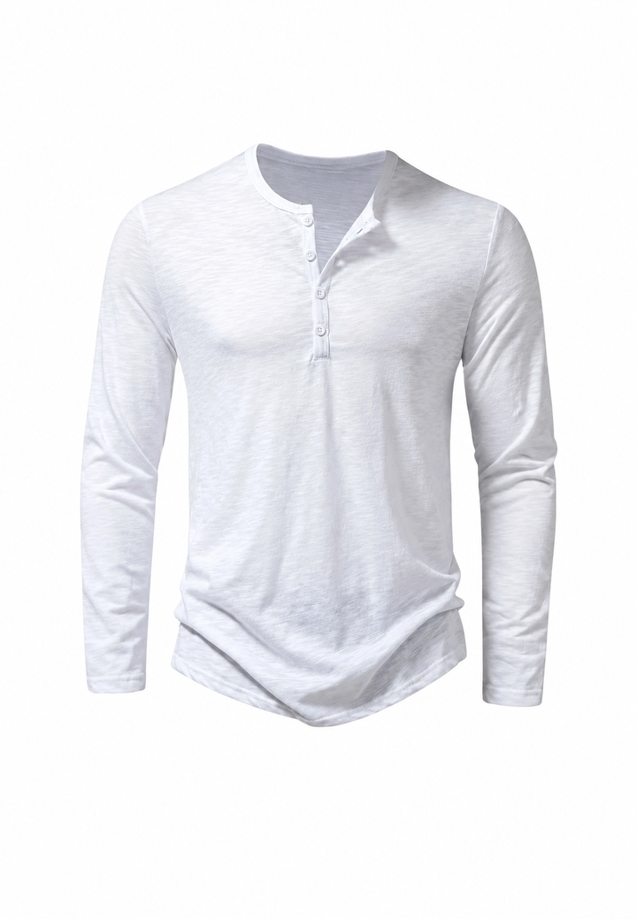 Herren-T-Shirt mit langen Ärmeln, Rundhalsausschnitt und meliertem Muster - Bastian