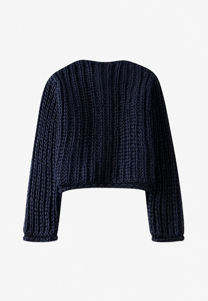 Kurzer Strickcardigan mit goldenen Knöpfen und Taschen – Moretta