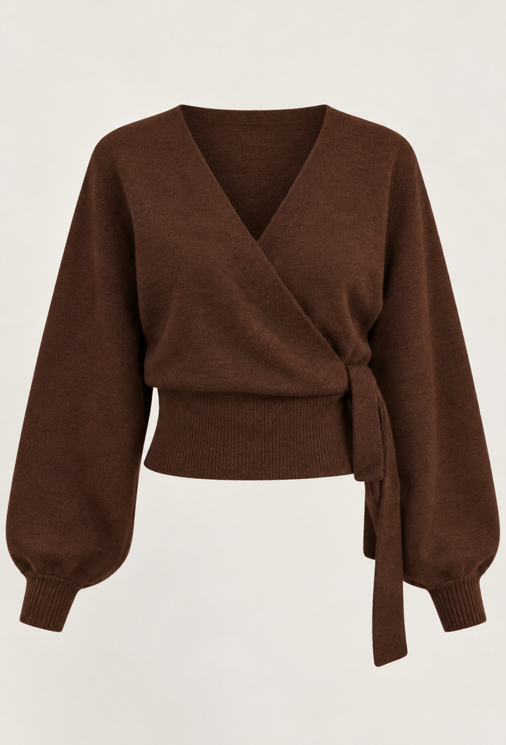 Damen-Wickelcardigan aus Strick mit V-Ausschnitt und seitlichem Bindeband - Zelinde