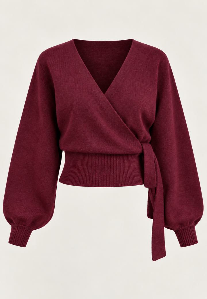 Damen-Wickelcardigan aus Strick mit V-Ausschnitt und seitlichem Bindeband - Zelinde
