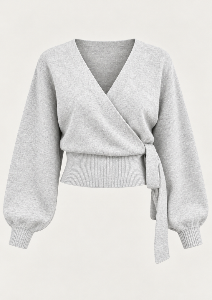 Damen-Wickelcardigan aus Strick mit V-Ausschnitt und seitlichem Bindeband - Zelinde