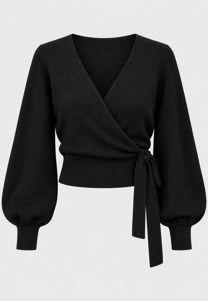 Damen-Wickelcardigan aus Strick mit V-Ausschnitt und seitlichem Bindeband - Zelinde