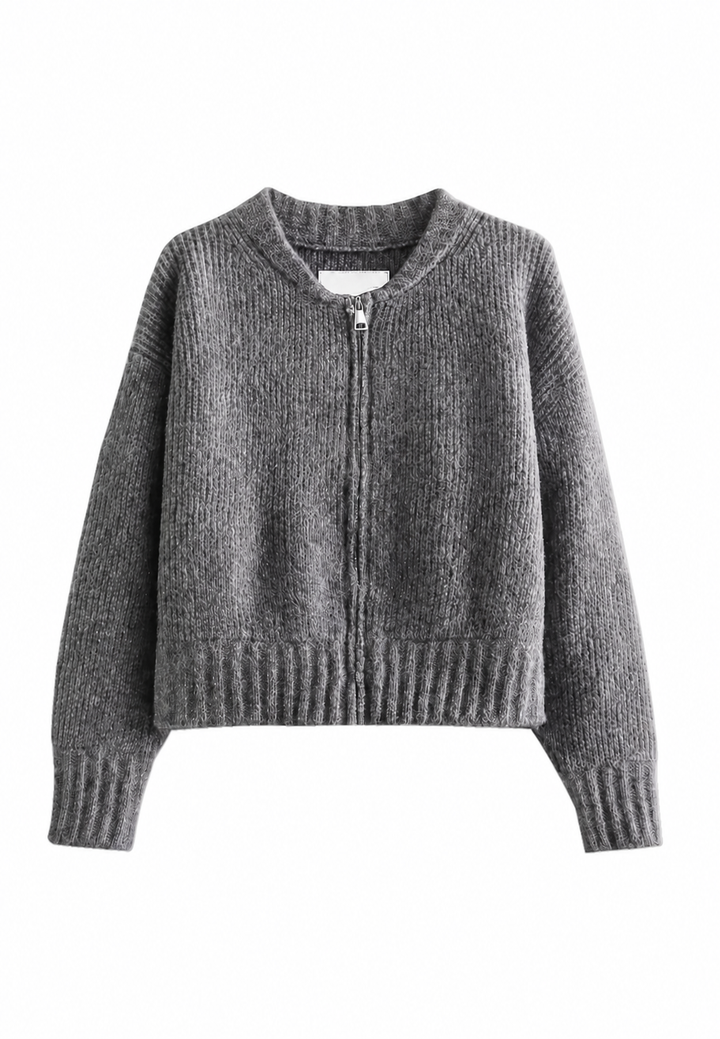 Lockere Strickjacke mit Rippmuster und Reißverschluss vorne – Hanne