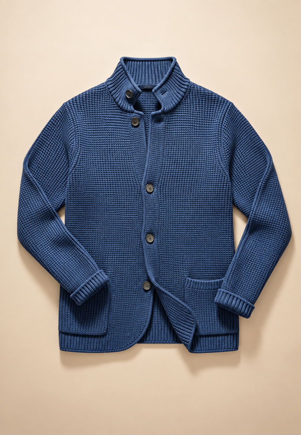 Herren-Strickjacke mit Knöpfen, Perkins-Kragen, strukturiertem Strickmuster und Taschen – Cedric