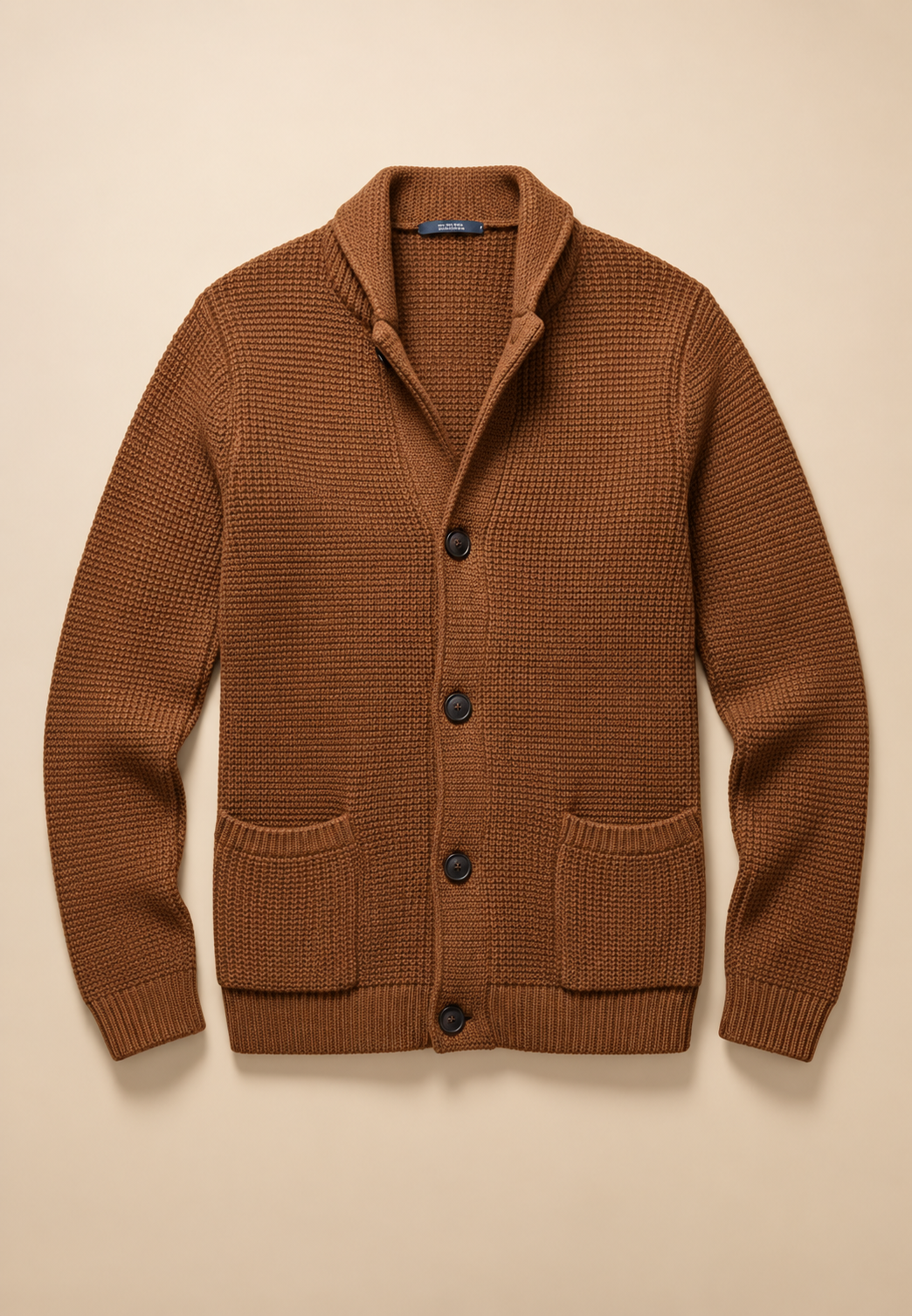 Herren-Strickjacke mit Knöpfen, Perkins-Kragen, strukturiertem Strickmuster und Taschen – Cedric