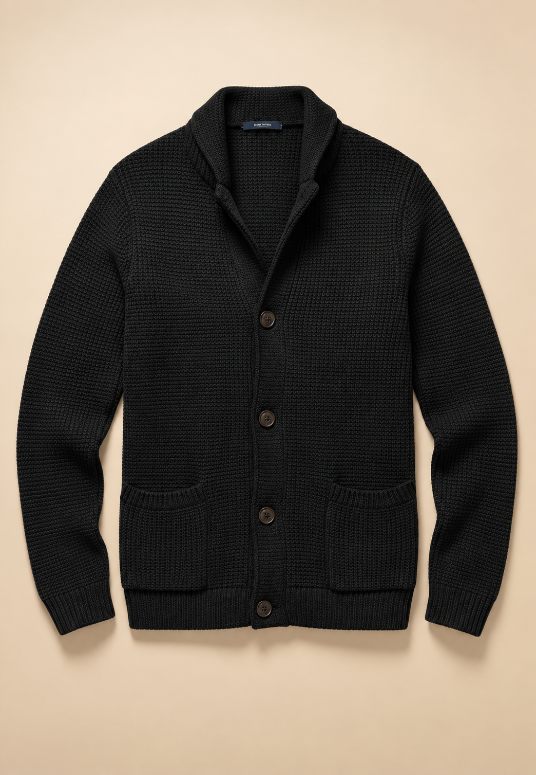 Herren-Strickjacke mit Knöpfen, Perkins-Kragen, strukturiertem Strickmuster und Taschen – Cedric