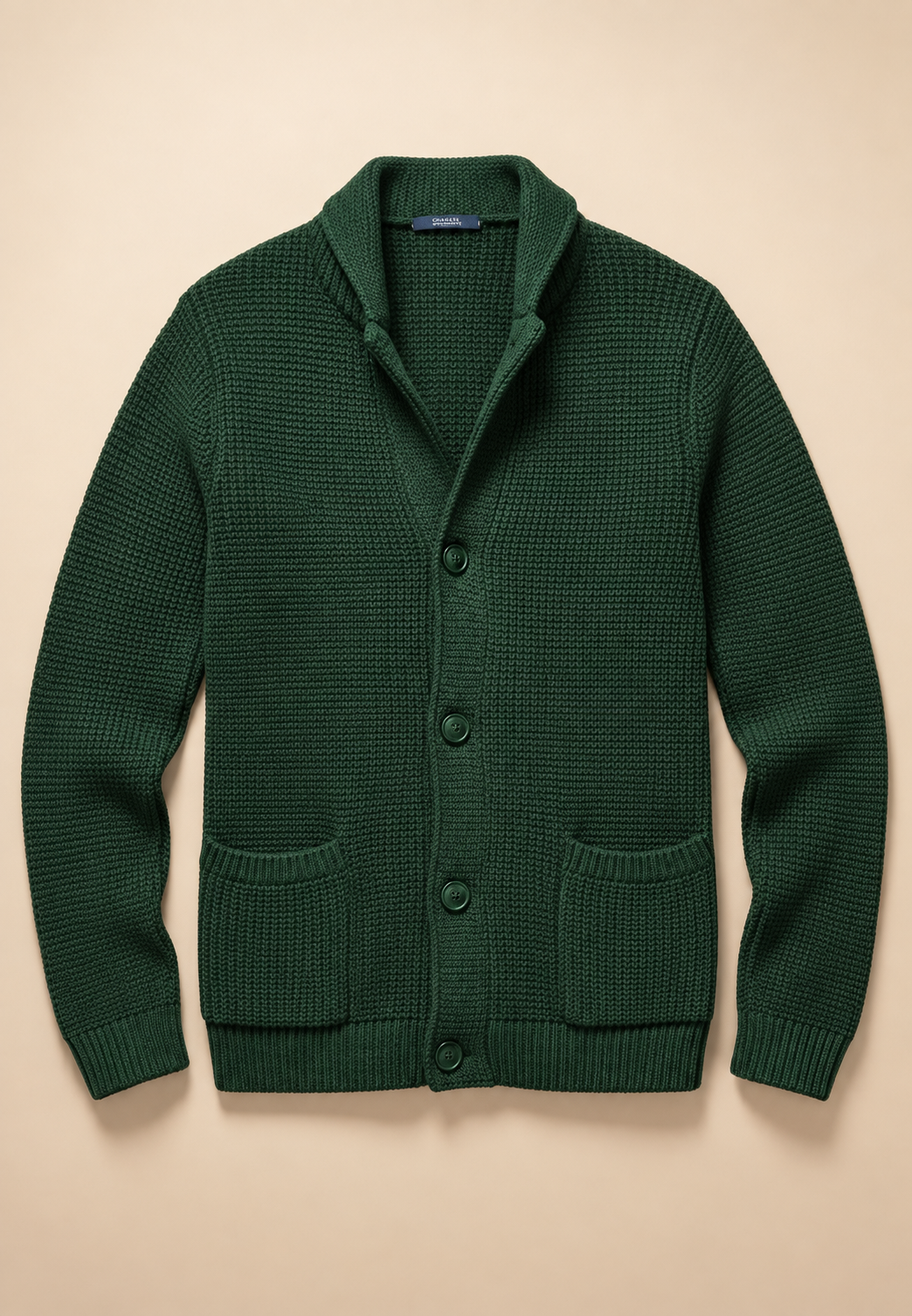 Herren-Strickjacke mit Knöpfen, Perkins-Kragen, strukturiertem Strickmuster und Taschen – Cedric