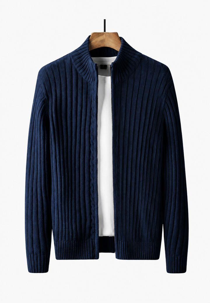 Herren-Strickjacke mit durchgehendem Reißverschluss und Stehkragen – Isandro