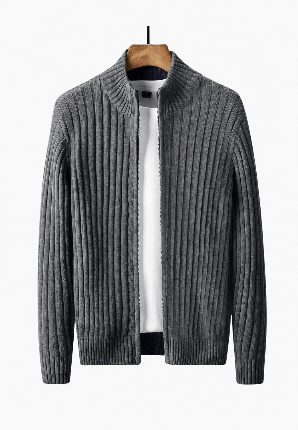 Herren-Strickjacke mit durchgehendem Reißverschluss und Stehkragen – Isandro