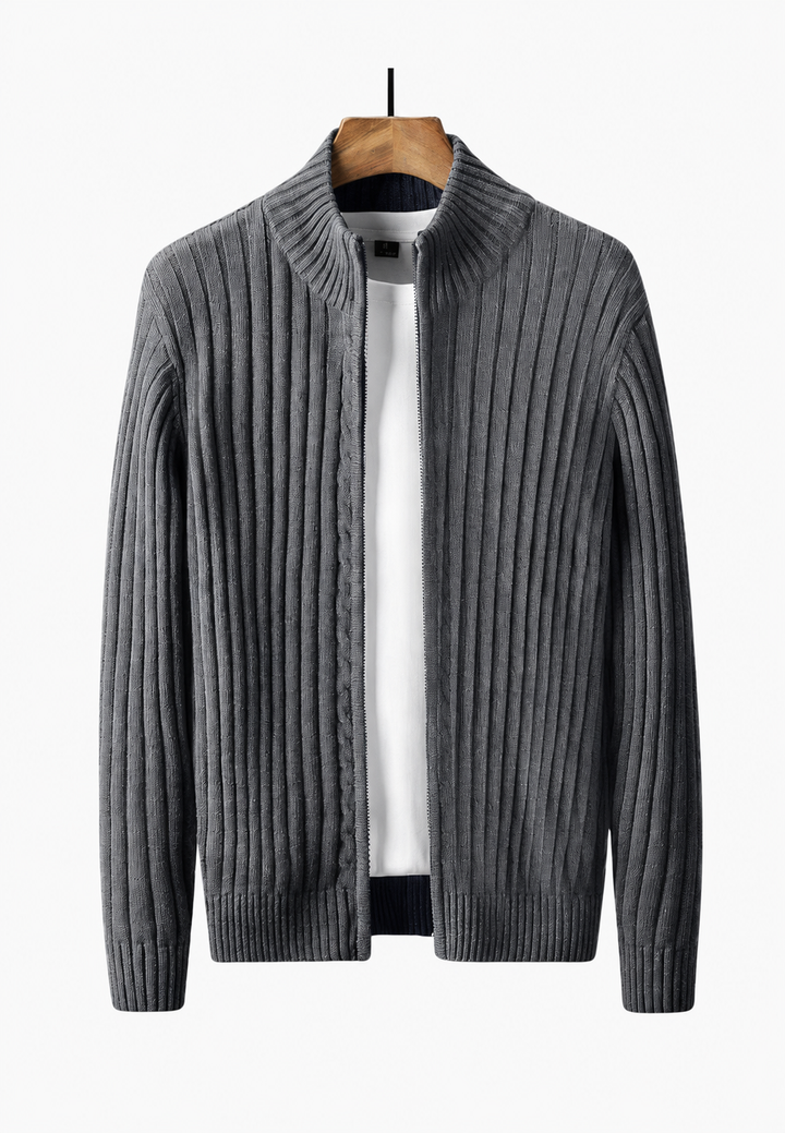 Herren-Strickjacke mit durchgehendem Reißverschluss und Stehkragen – Isandro