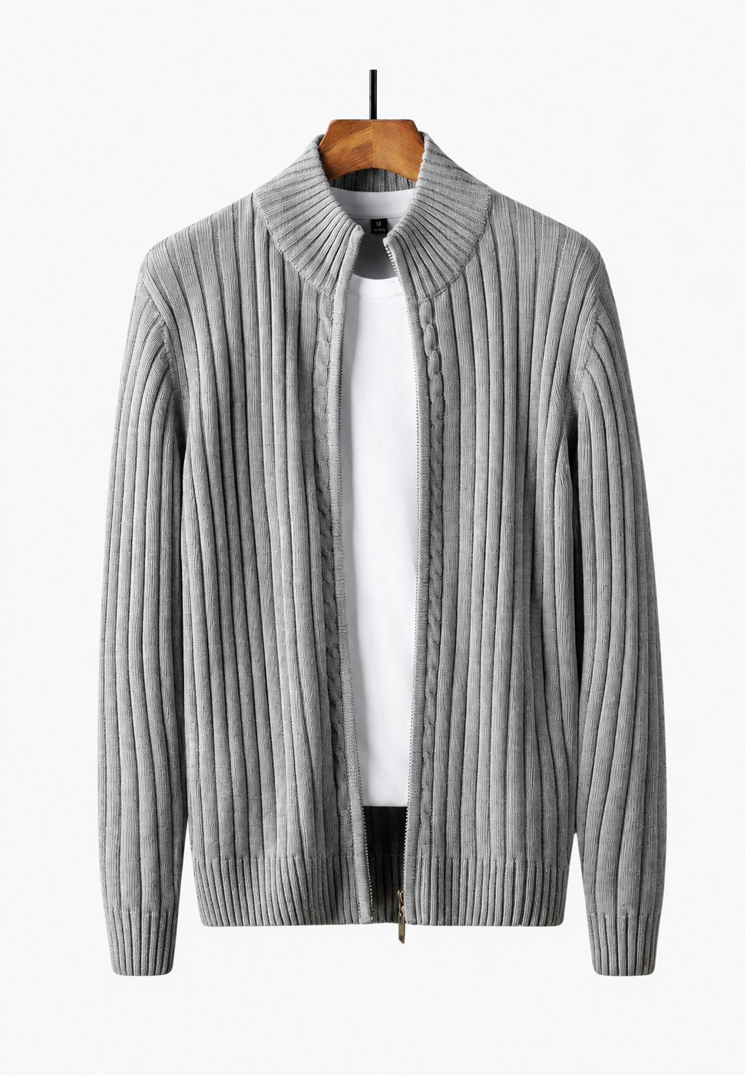 Herren-Strickjacke mit durchgehendem Reißverschluss und Stehkragen – Isandro