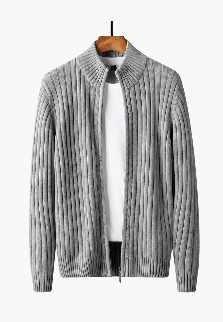 Herren-Strickjacke mit durchgehendem Reißverschluss und Stehkragen – Isandro