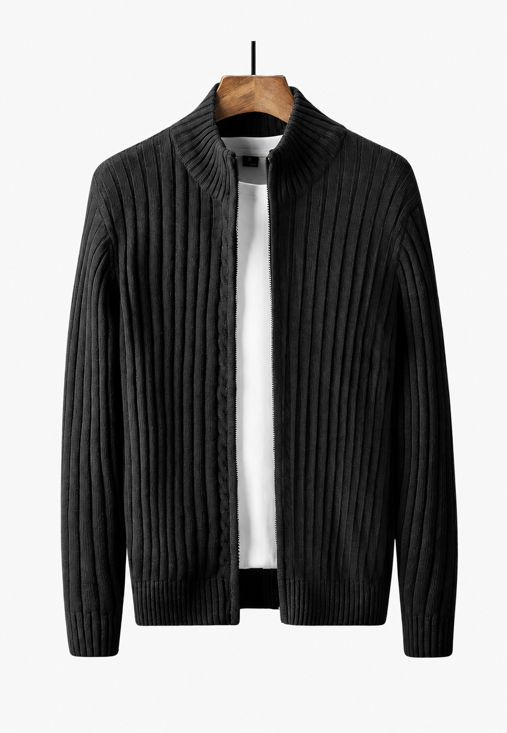 Herren-Strickjacke mit durchgehendem Reißverschluss und Stehkragen – Isandro