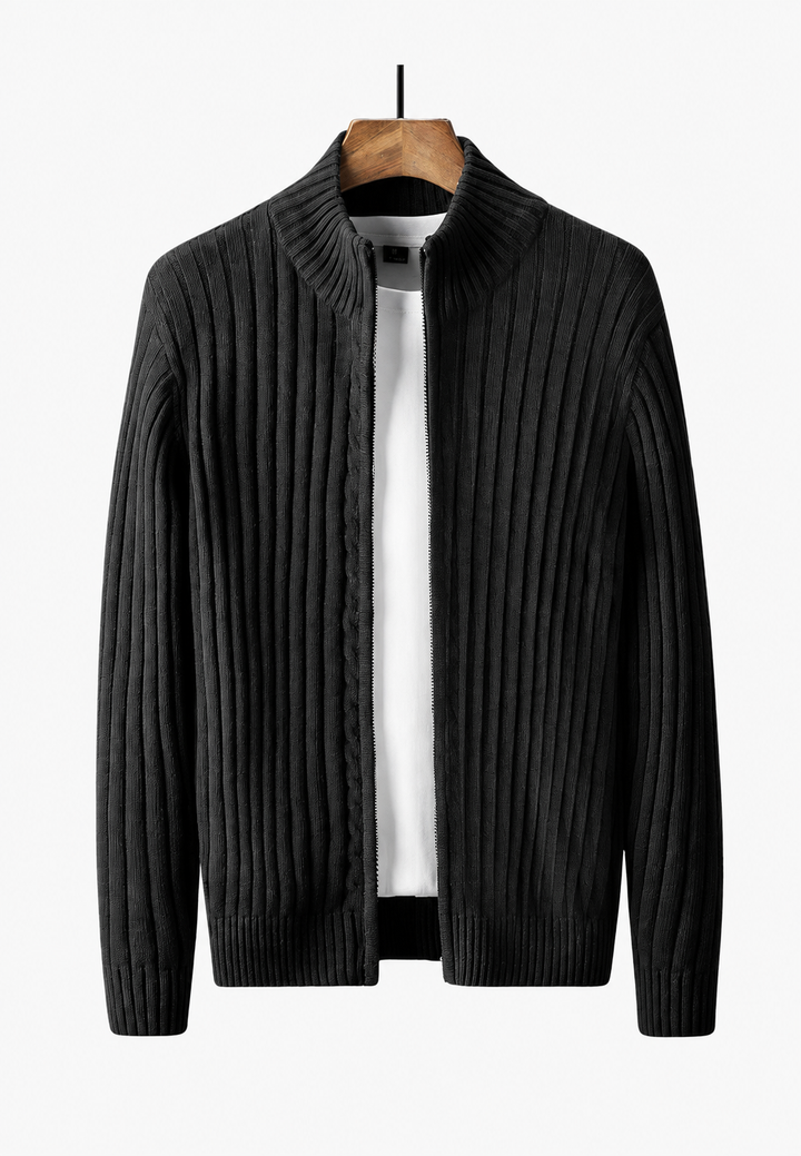 Herren-Strickjacke mit durchgehendem Reißverschluss und Stehkragen – Isandro