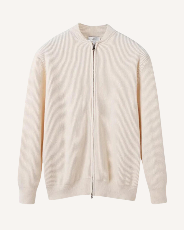 Herren-Strickjacke mit durchgehendem Reißverschluss, Rippstrick und Rundhalsausschnitt – Sorrento