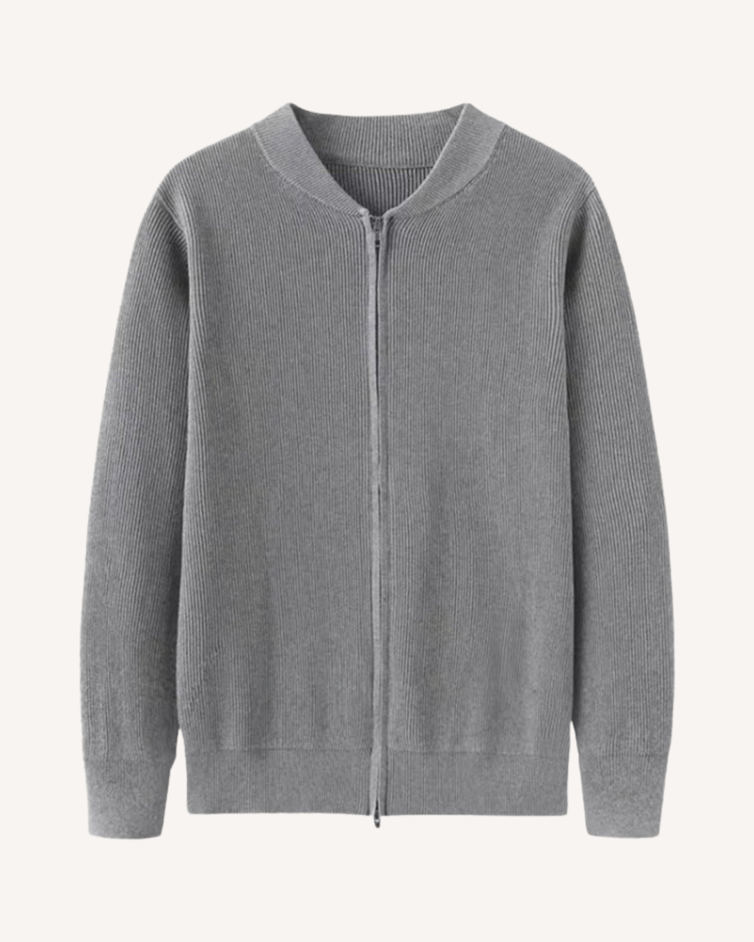 Herren-Strickjacke mit durchgehendem Reißverschluss, Rippstrick und Rundhalsausschnitt – Sorrento
