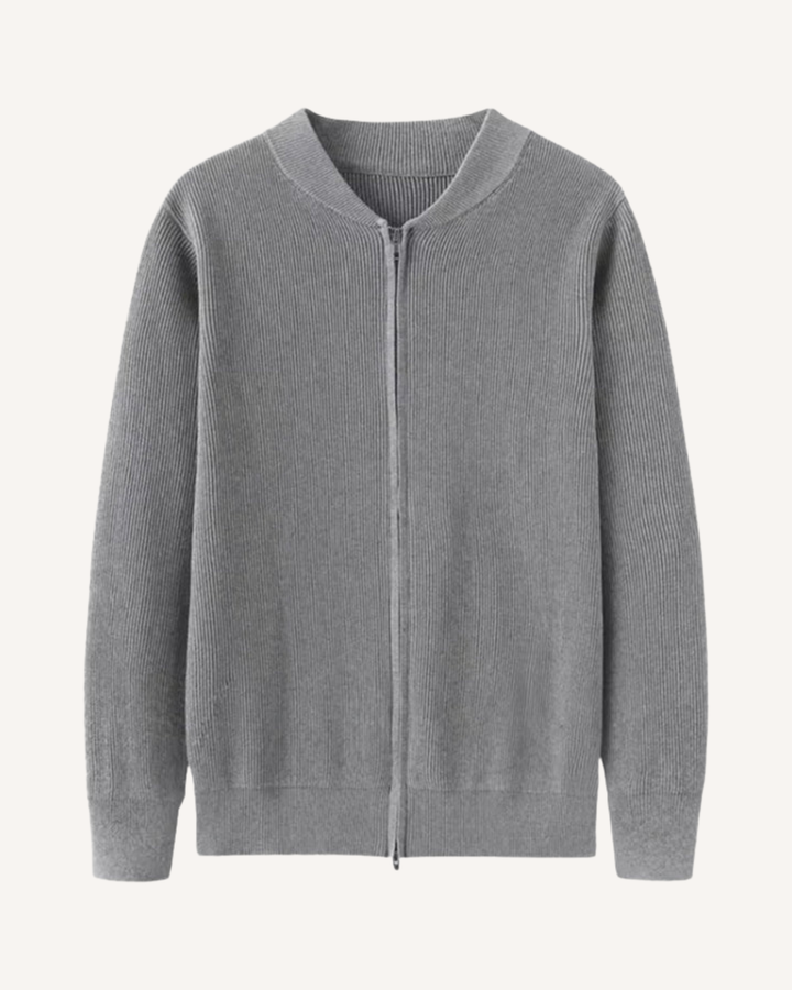 Herren-Strickjacke mit durchgehendem Reißverschluss, Rippstrick und Rundhalsausschnitt – Sorrento